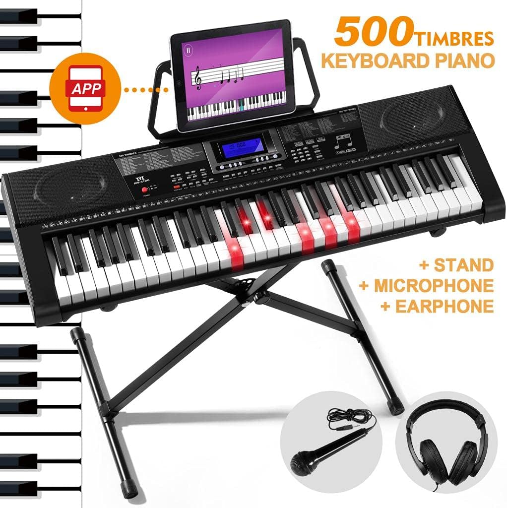 MUSTAR 61 Key Piano Keyboard, Light Up Keyboard Piano for Beginners Portable Electric Piano Learning Piano Keyboard with Stand, Built-in Speakers