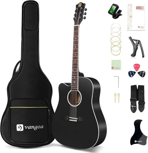 Vangoa 4/4 Acoustic Guitar for Beginner Adult Full Size Dreadnought Acustica Guitarra Bundle Kit Cutaway Starter Folk Guitar Set with Gig Bag, Picks