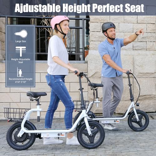 Caroma 500W/800W/1200W Electric Scooter with Seat, 14" Fat Tire Electric Scooter Adults, Max 15/25/30Miles Ranges, Top Speed 20mph