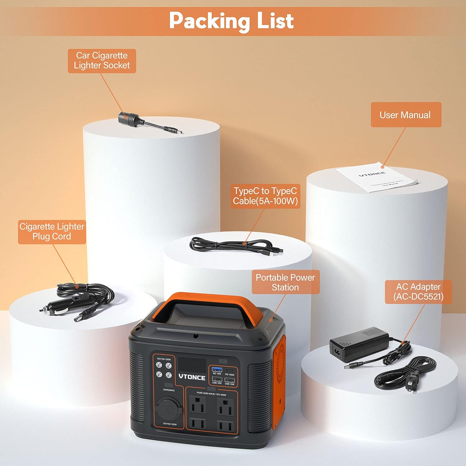 Portable Power Station 300W, VTONCE 296Wh Solar Generator Quick Charge / 110V AC Outlets / DC Ports and LED Flashlight