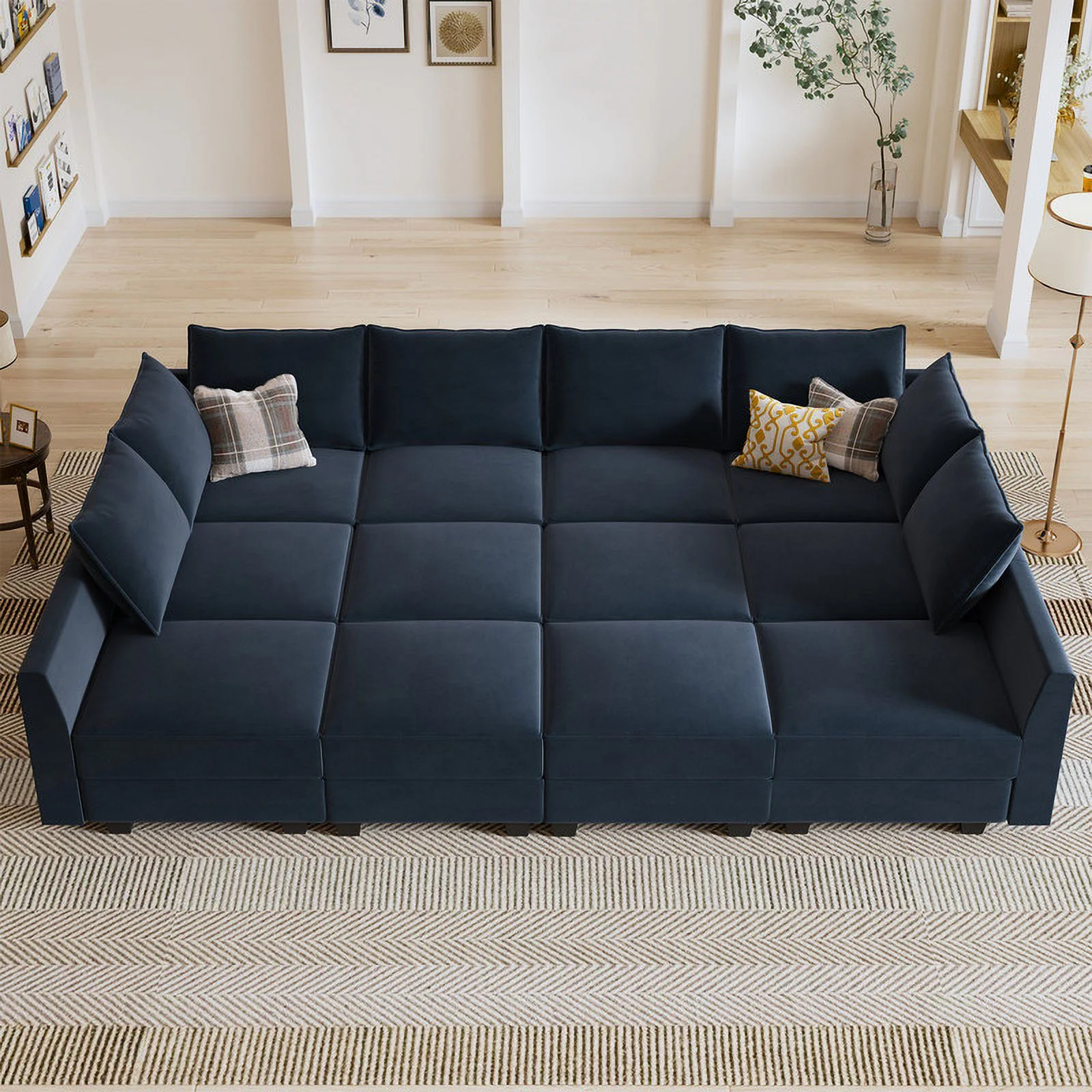 HONBAY Contemporary Sectional Sofa Couch Convertible Sofa Bed with Storage for Living Room, Dark Blue