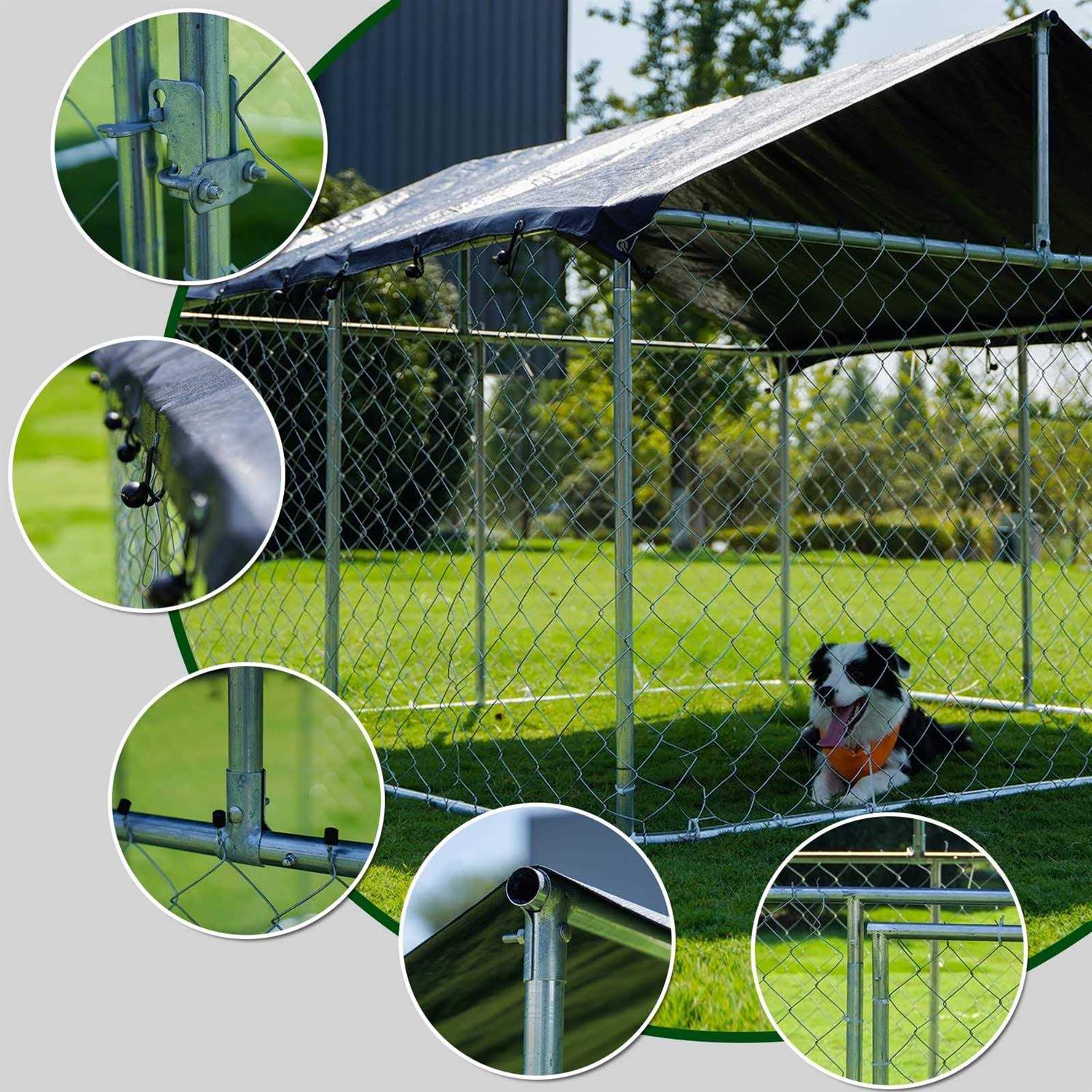 Petony Outdoor Dog Kennel Dog Cage Dog Playpen Dog Fence Chicken Coop Hen House Heavy Duty Pet Playpen with Large Galvanized Chain Link with UV