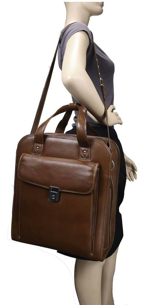 Siamod Vertical Detachable-Wheeled Laptop Briefcase in Cognac