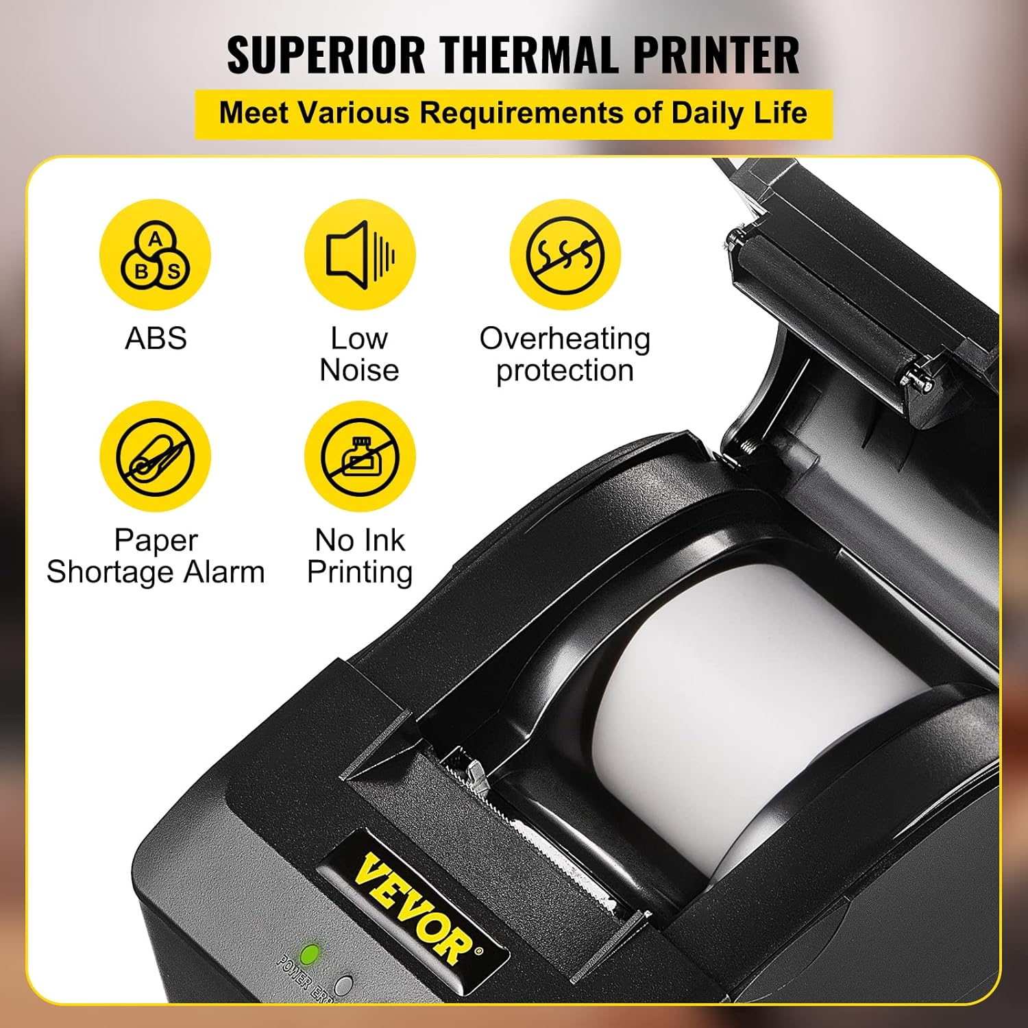 VEVOR Printer Receipt, 58mm Thermal Printer, USB Port Printer, ESC/POS Command Thermal Receipt Printer, Portable for Bank, Supermarket, Office