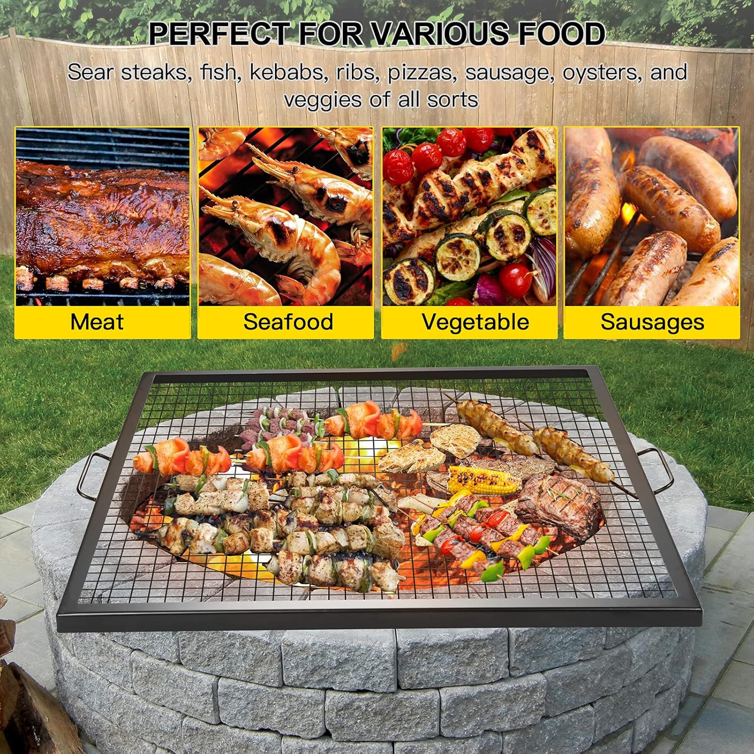 Square Fire Pit Cooking Grill Grate,36×36inch Outdoor Campfire BBQ Rack, Campfire Grill Grate Portable