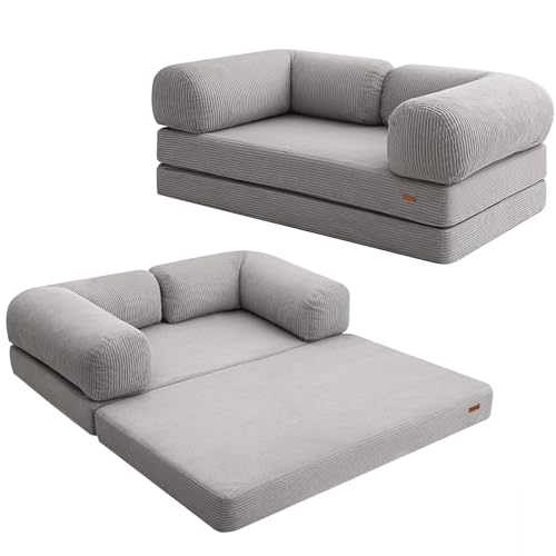 COMAX Folding Sofa Bed, Convertible Chair Bed Corduroy 3-in-1 Foldable Floor Couch with High-Density Foam, Futon Sofa Sleeper Mattress