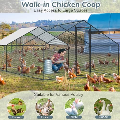 Outvita Chicken Coop, 13×10 FT Large Metal Chicken House, Poultry Habitat Cage with Waterproof Cover