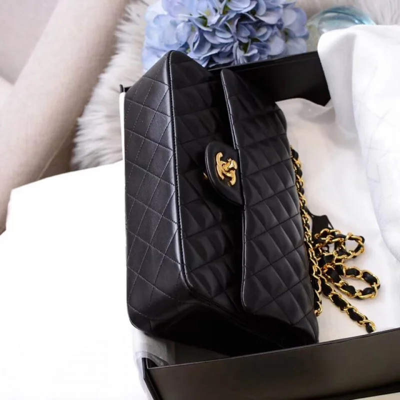 Chanel 1112 Black Medium Size 2.55 Lambskin Leather Flap Bag
