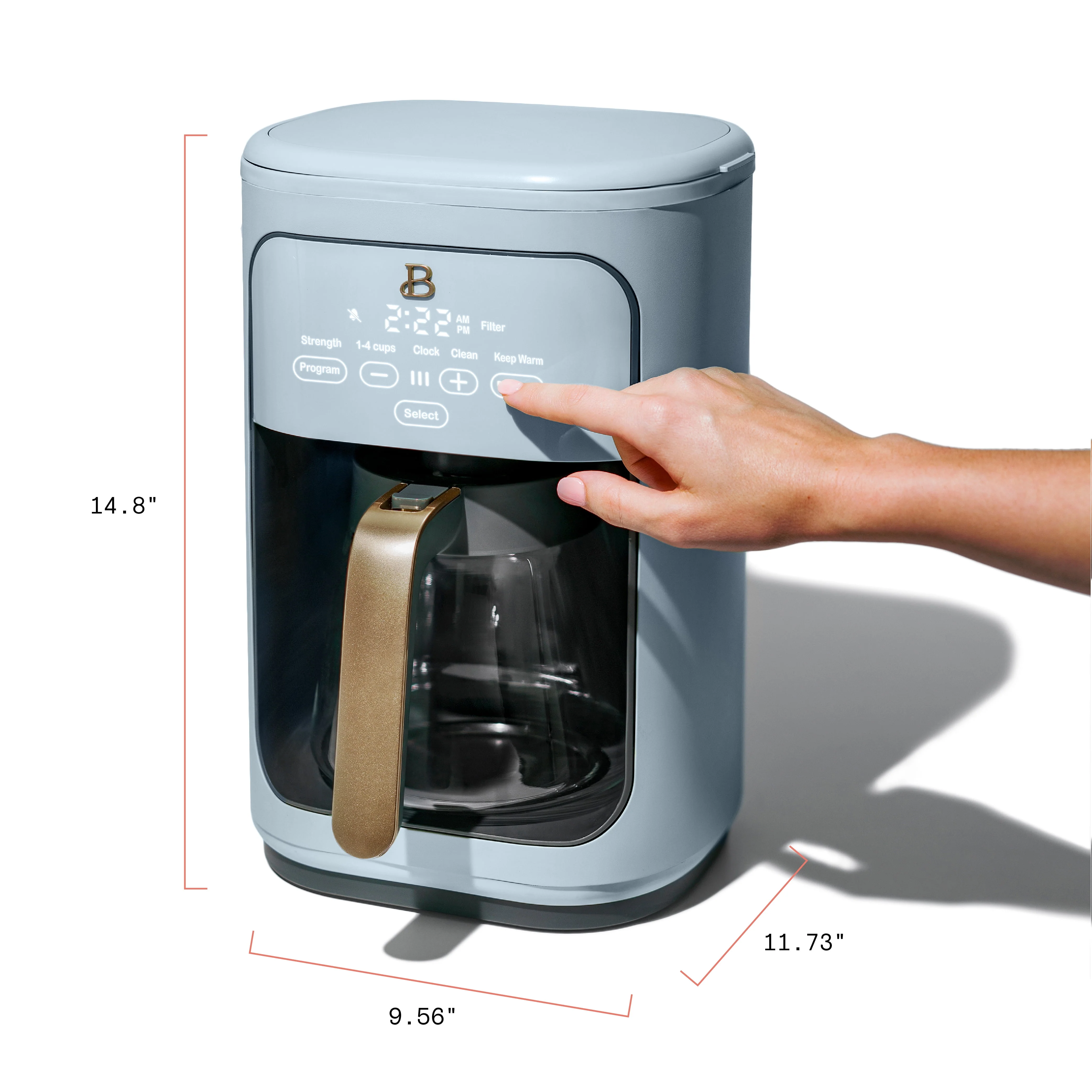 Beautiful 14-Cup Programmable Drip Coffee Maker with Touch-Activated Display, Rose by Drew Barrymore