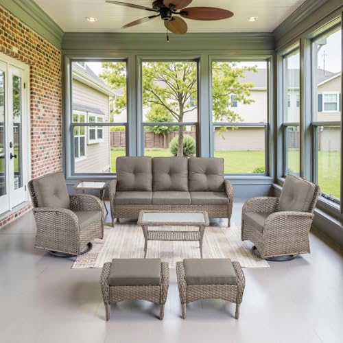 Patio Wicker Chairs Swivel Rocker - Outdoor Swivel Rocking Chairs Set of 2 with Rattan Side Table