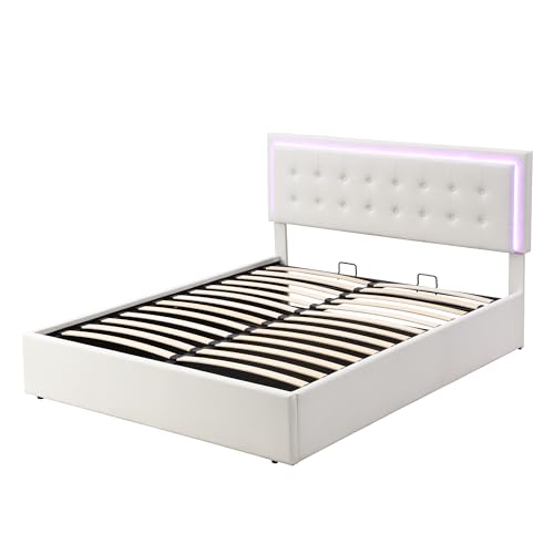 Lift Storage Bed Queen Size Linen Upholstered Platform Beds Modern Queen Bed Frame with a Hydraulic Storage and Slat Support, Gray ，Queen Bed