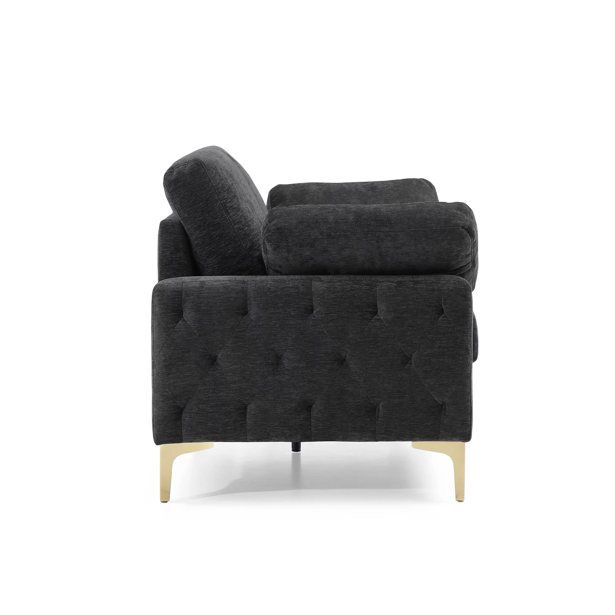 Modern Chenille Upholstered Loveseat, 2 Seater Tufted Sofa Couch with Arm Pillows Metal Legs Removable Cushions for Living Room Bedroom Apartment
