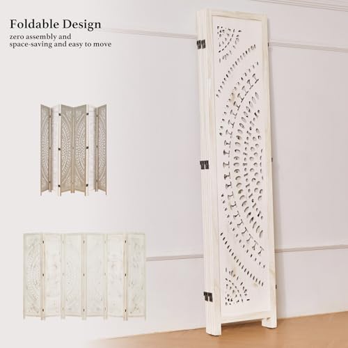 66.9Inch Folding Room Divider, 6 Panels Wood Carved Privacy Screens