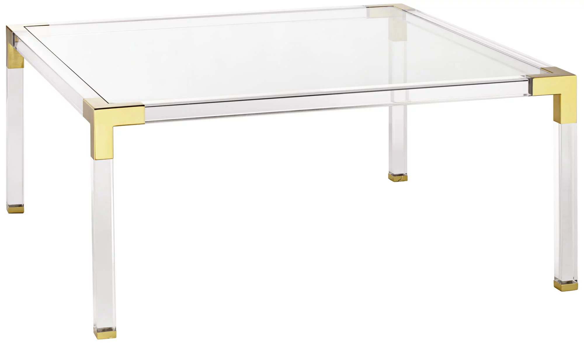 55 Downing Street Hanna Modern Cast Acrylic Square Coffee Table 40" Wide Clear Gold Tempered Glass Tabletop for Living Room Bedroom Bedside Entryway