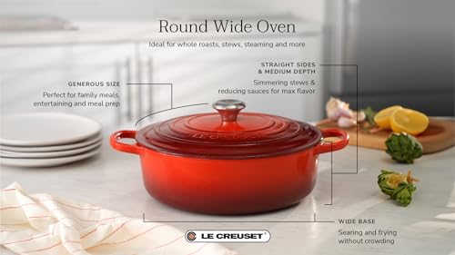 Le Creuset Enameled Cast Iron Signature Round Wide Dutch Oven, 6.75 qt., Cerise