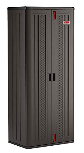 Suncast 19 Cubic Ft. Heavy-Duty Resin Cabinet with Lockable Handles, Multi-Wall Construction, and Metal-Reinforced Shelves for Basement
