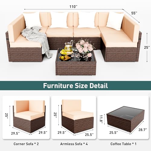 Pamapic Patio Furniture Set, 7 Pieces Modular Outdoor Sectional,Wicker Patio Sectional Sofa Conversation Set
