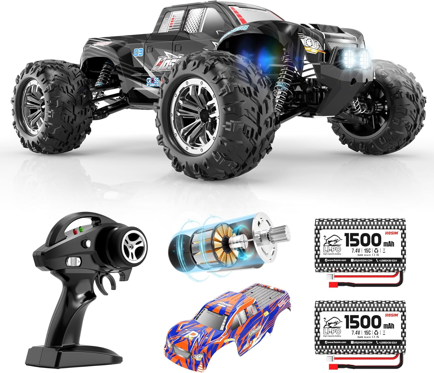Hosim 1:10 Scale RC Cars 48+ KMH Remote Control Car for Boys & 1:10 High Speed RC Truck for Adults