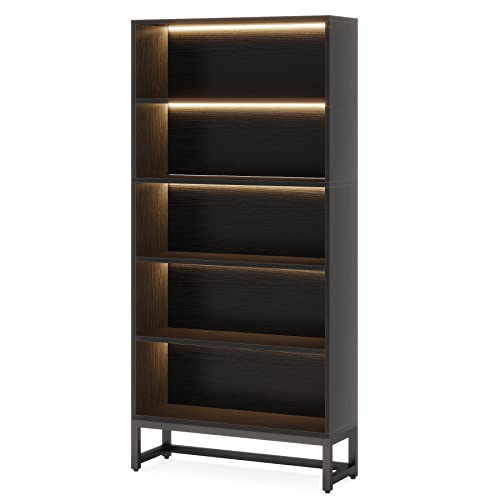 Tribesigns Tall Bookcase Black Bookshelf, 70.8” Large Bookcases Organizer with LED Lights