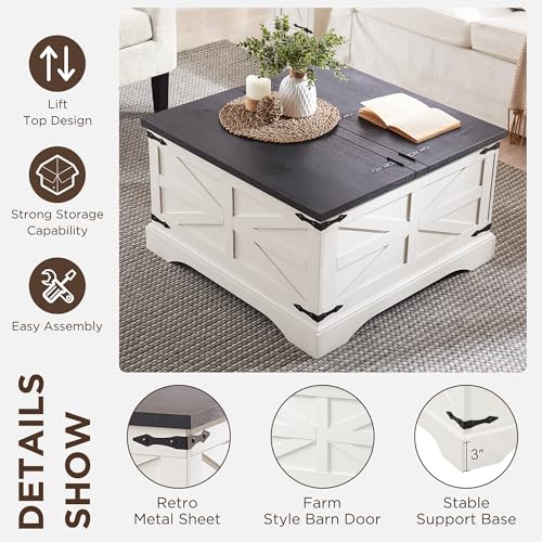 JXQTLINGMU Farmhouse Lift Top Coffee Table with Storage, 36" Wood Square Center Table with Large Hidden Compartment