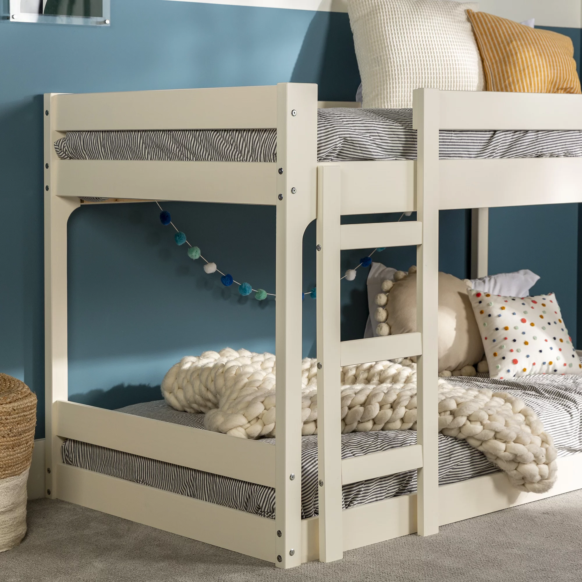 Walker Edison Modern Twin Over Twin Youth Bunk Bed, White