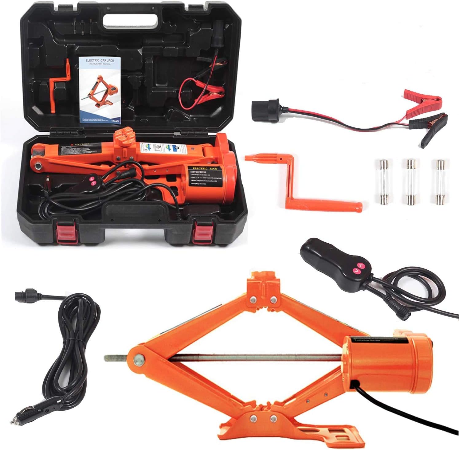 Electric Car Floor Jack 5 Ton All-in-one Automatic 12V Scissor Lift Jack Set for SUV w/Remote Tire Change Repair Emergency Tool Kits Floor Jack for