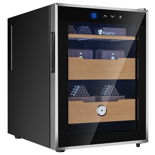 KingChii 16L Electric Cigar Humidors Temperature Control System, Cooling & Heating Humidor Cabinet with Spanish Cedar Wood Shelves & Hygrometer