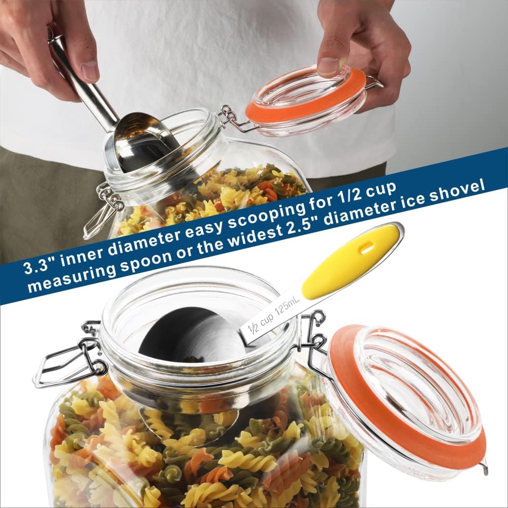 1 Gallon Square Glass Storage Jars with Airtight Lids, 2 Pack Large Glass Pickle Jars for Fermenting, Clear Glass Canister for Flour, Cookie, Candy