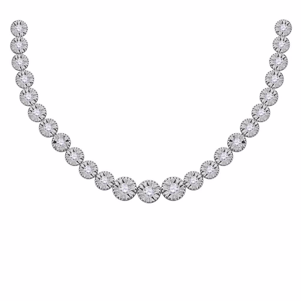 14k White Gold Round Diamond Graduated Tennis Necklace 1 Ctw