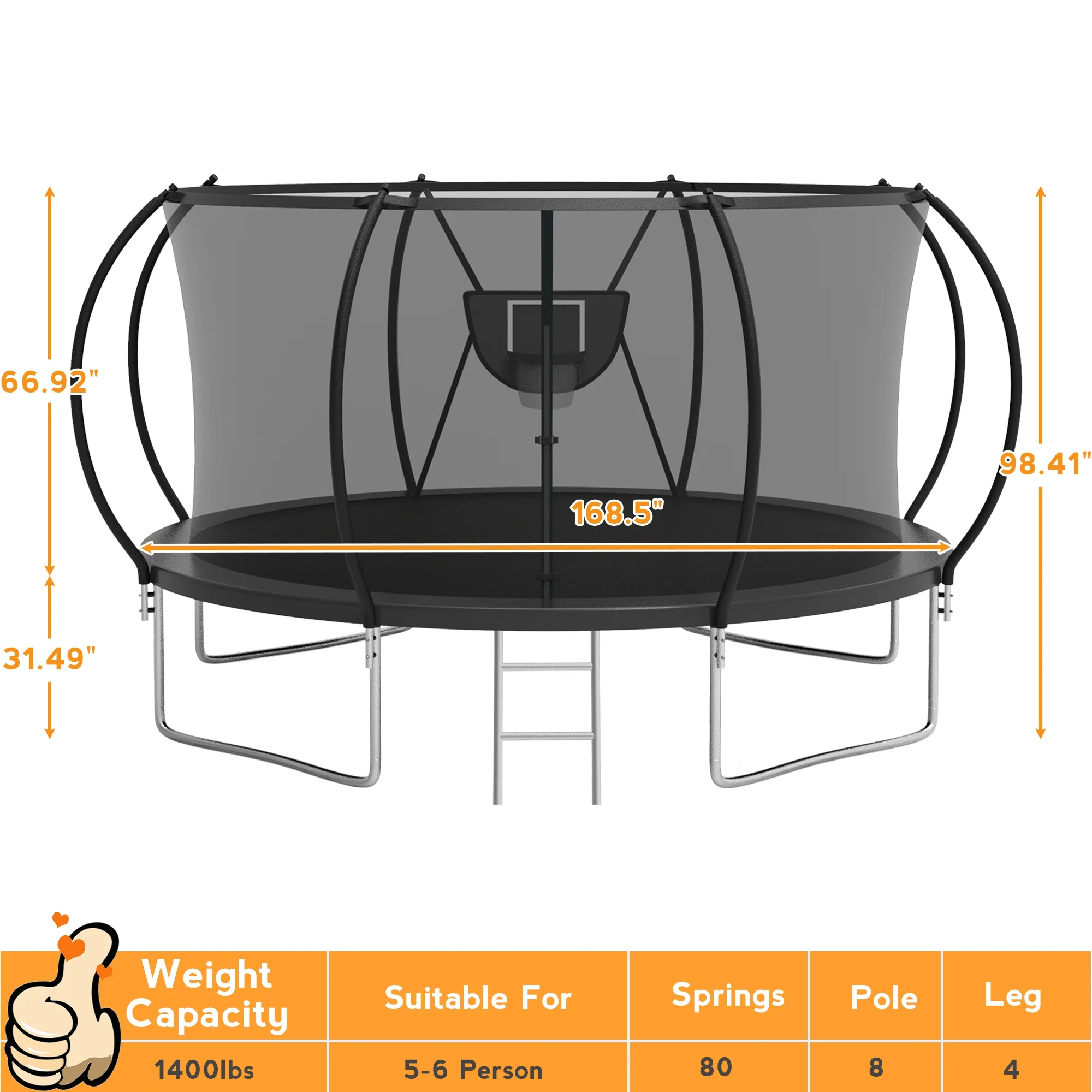 KOFUN Trampoline with Basketball Hoop & Light, 1500lbs 10FT 12FT 14FT 16FT Trampoline for Adults and Kids