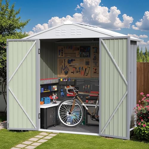 Greesum 5×3 FT Outdoor Storage Shed, Metal Storaged Sheds Without Floor, Tool Sheds with Lockable Doors and Sloping Roof for Garden, Patio, Backyard