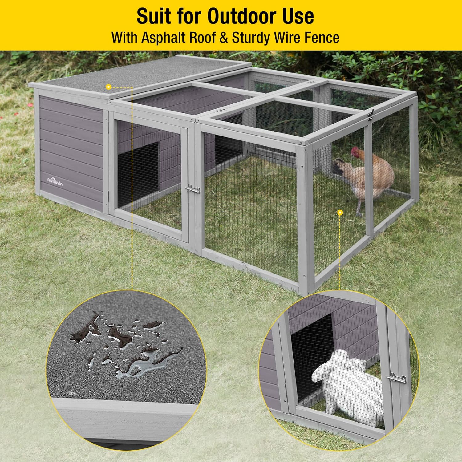 Aivituvin Rabbit Hutch Outdoor Large, Bunny Cage Indoor for 2 Rabbits