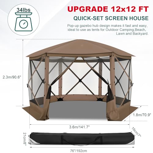 COBIZI 12x12ft Pop up Gazebo Screen Tent Screen House for Camping, Camping Outdoor Screened Gazebo, Canopy Tent