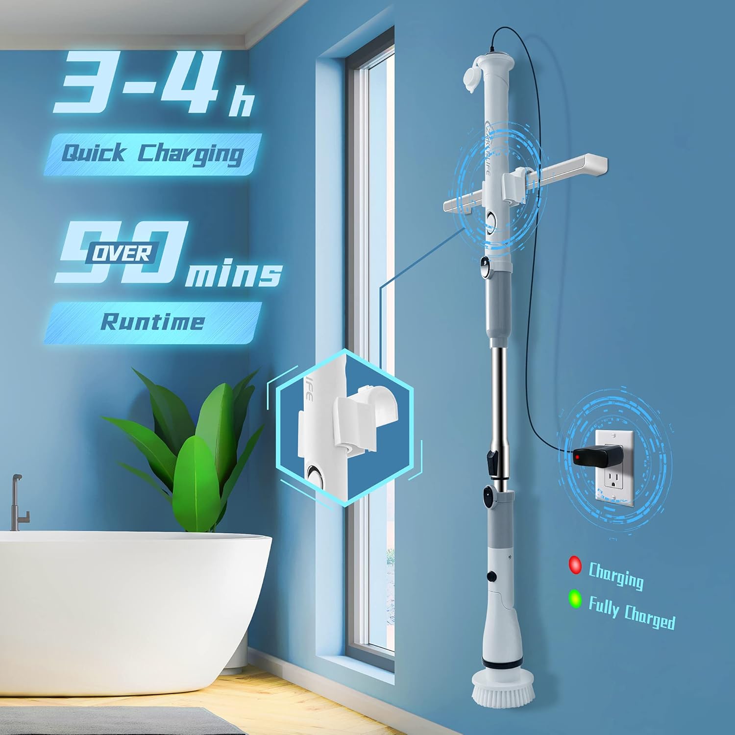 Shower Cleaning Brush, Electric Spin Scrubber, Cordless Shower Scrubber for Cleaning, Tub and Tile Power Scrubber