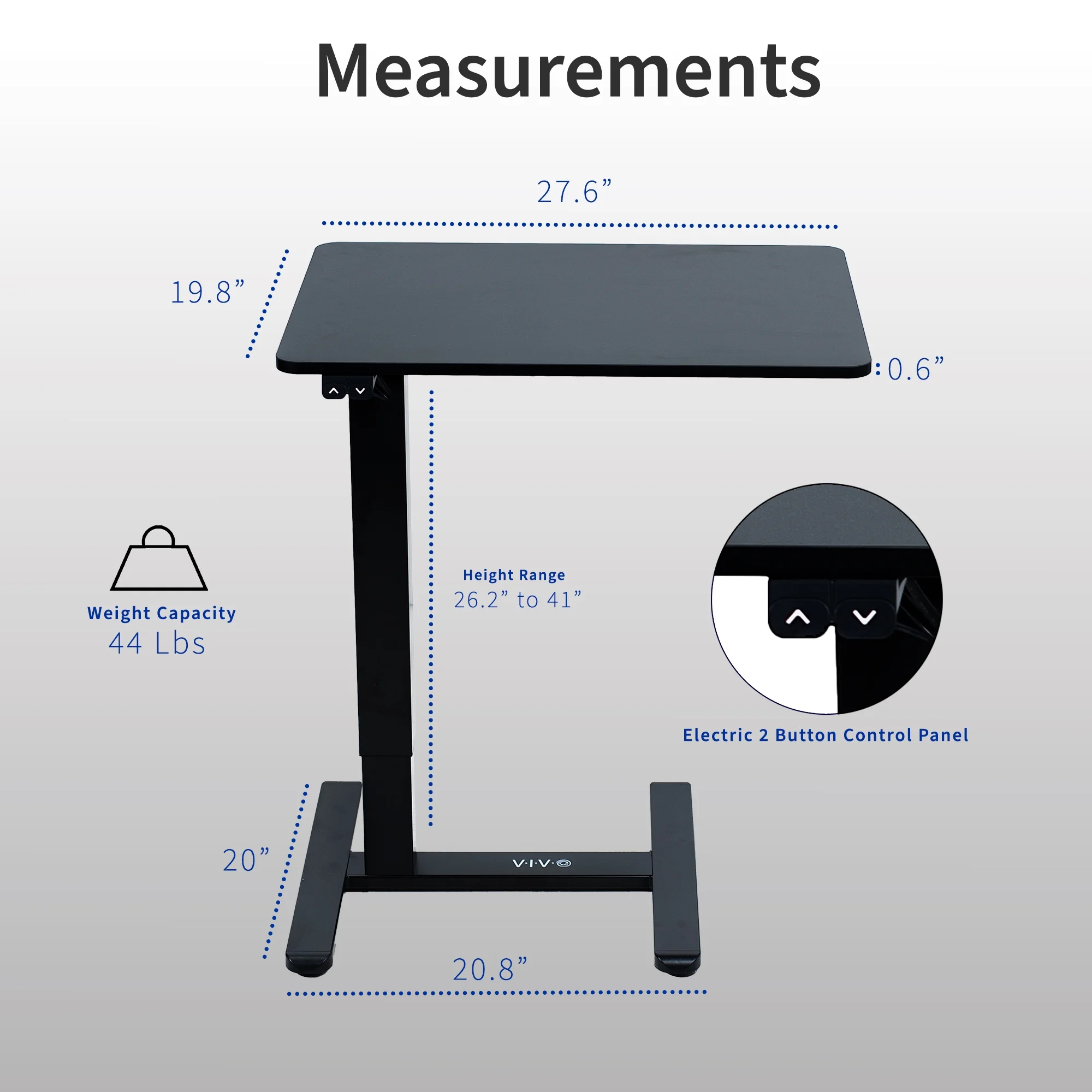 VIVO Electric 28" Mobile Height Adjustable Overbed Table with Hidden Casters