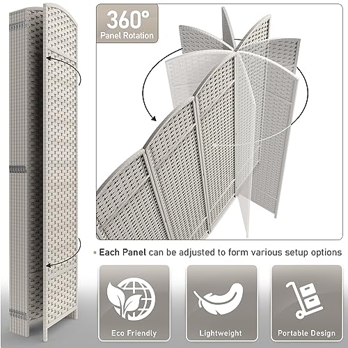 Sorbus 8-Panel Black Room Divider with Double Hinged Panels, 6 ft Tall Folding Privacy Screen