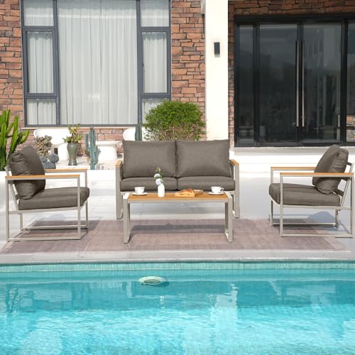 Patio Furniture Set, 4 Pieces Outdoor Patio Furniture with Coffee Table Set