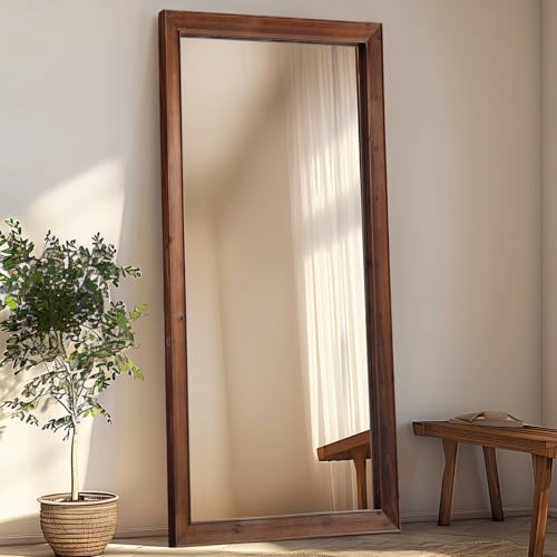 MELOMOIR Rustic Farmhouse Full Length Mirror, 64"x21" Wood Frame Floor Mirror, Free Standing Mirror Leaning Hanging Mirror