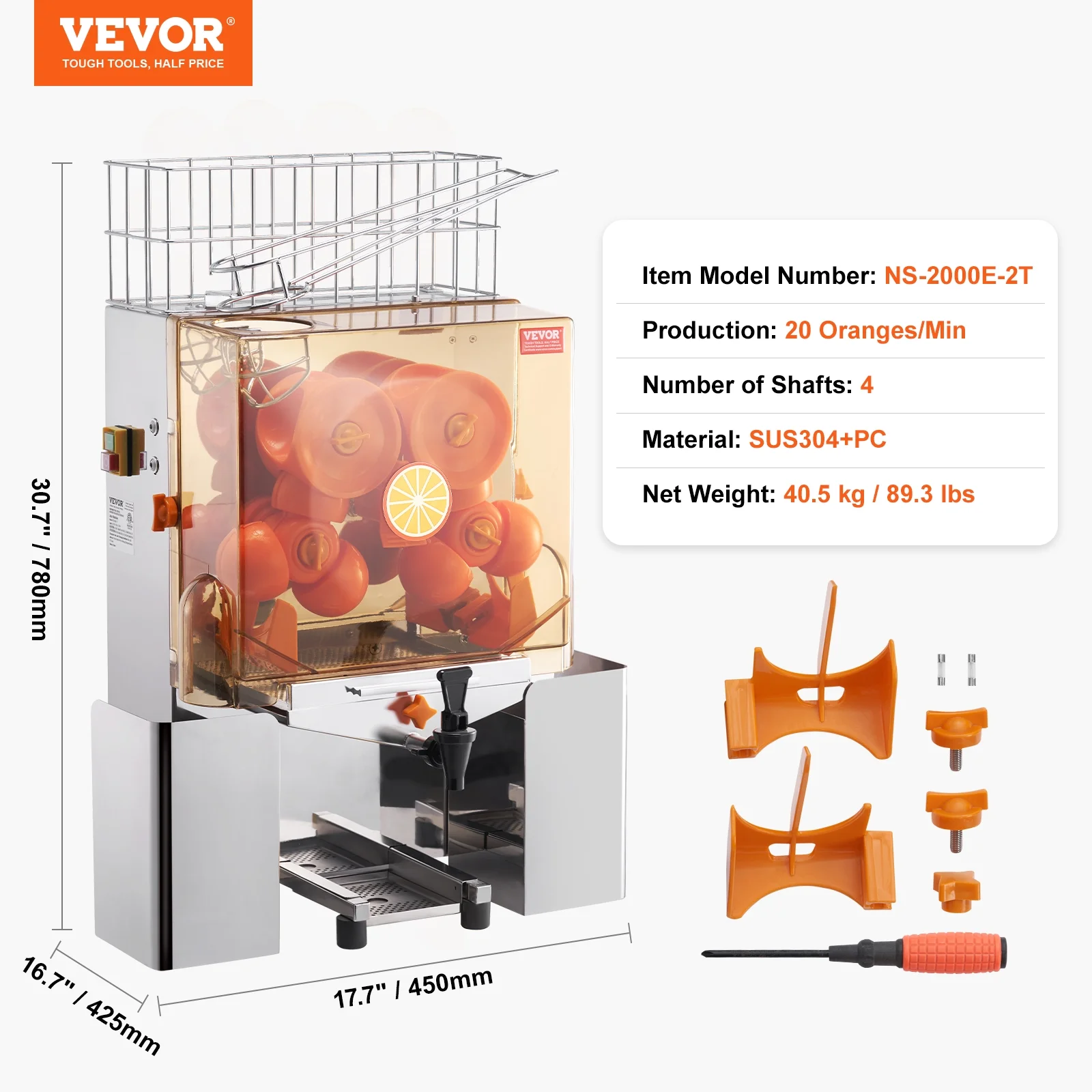 SKYSHALO Commercial Orange Juicer Machine 120W Juice Squeezer Extractor Water Tap