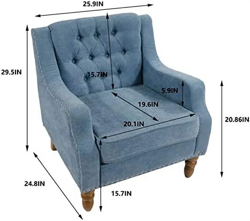 RUNFAYBIU Linen Accent Chair  Upholstered Living Room Chair  Comfy Button Tufted Arm Chair  Comfortable Sofa Chair  Mid Century Accent Chairs for