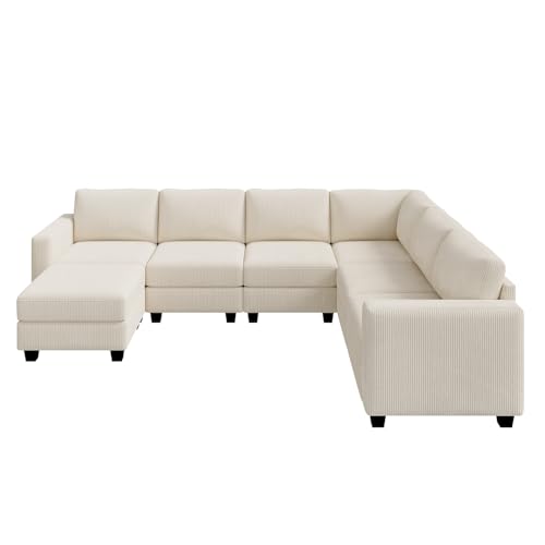 HONBAY Corduroy Modular Sectional Couch with Storage L-Shaped Sectional Couches for Living Room 6 Seater Modular Sofa, Dark Gray