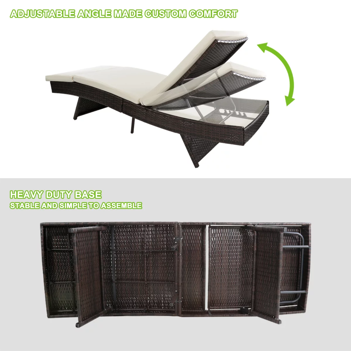 Geniqua Pool Chaise Lounge Chair Outdoor Patio Sunbed Rattan Furniture w/Cushion Beige