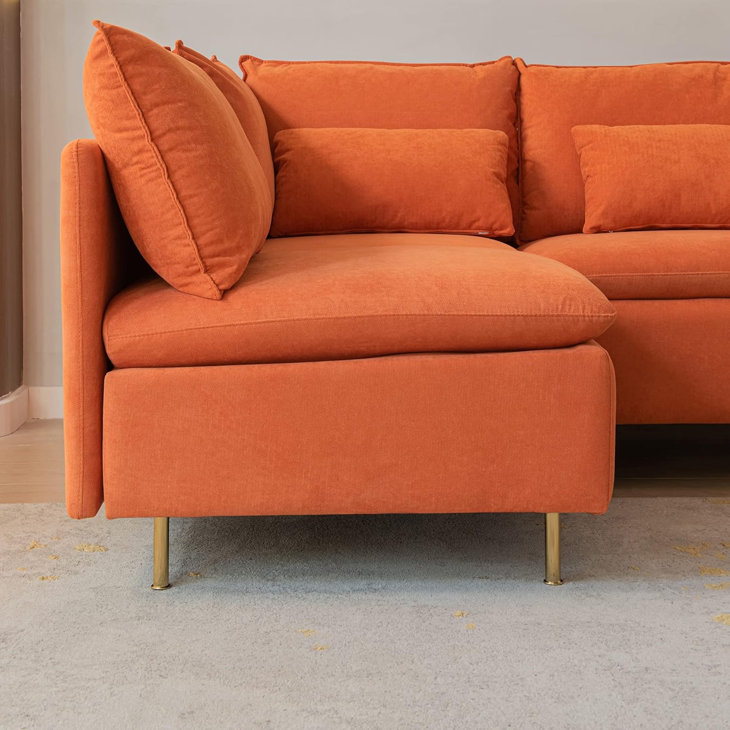 Modular L-Shaped Corner Sofa,Left Hand Facing Sectional Couch,Orange Cotton Linen-90.9" Modern Couch for Bedroom,Apartment Sofa,Office Couch
