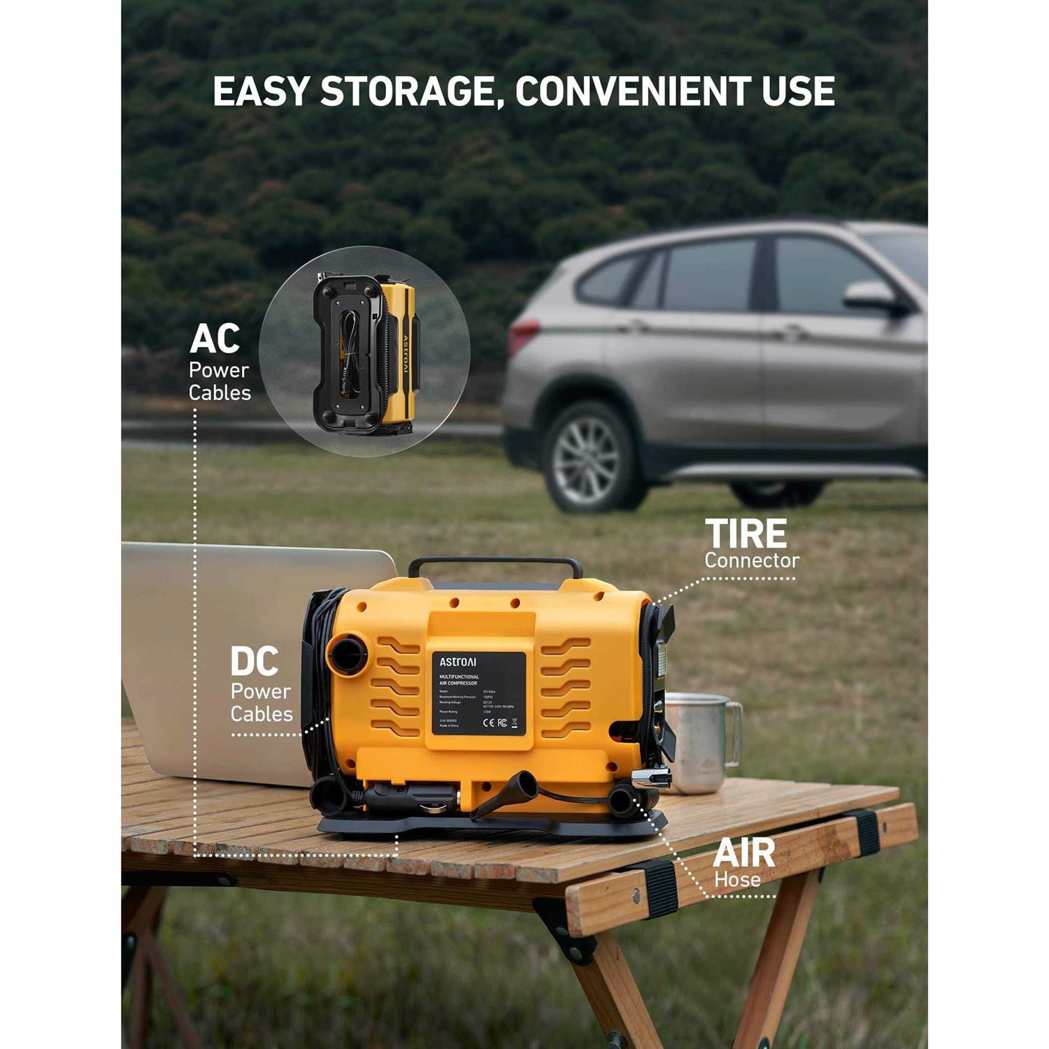 AstroAI Tire Inflator Portable Air Compressor Pump 150PSI 12V DC/110V AC with Dual Metal Motors &amp;LED Light,Automotive Car Accessories&amp