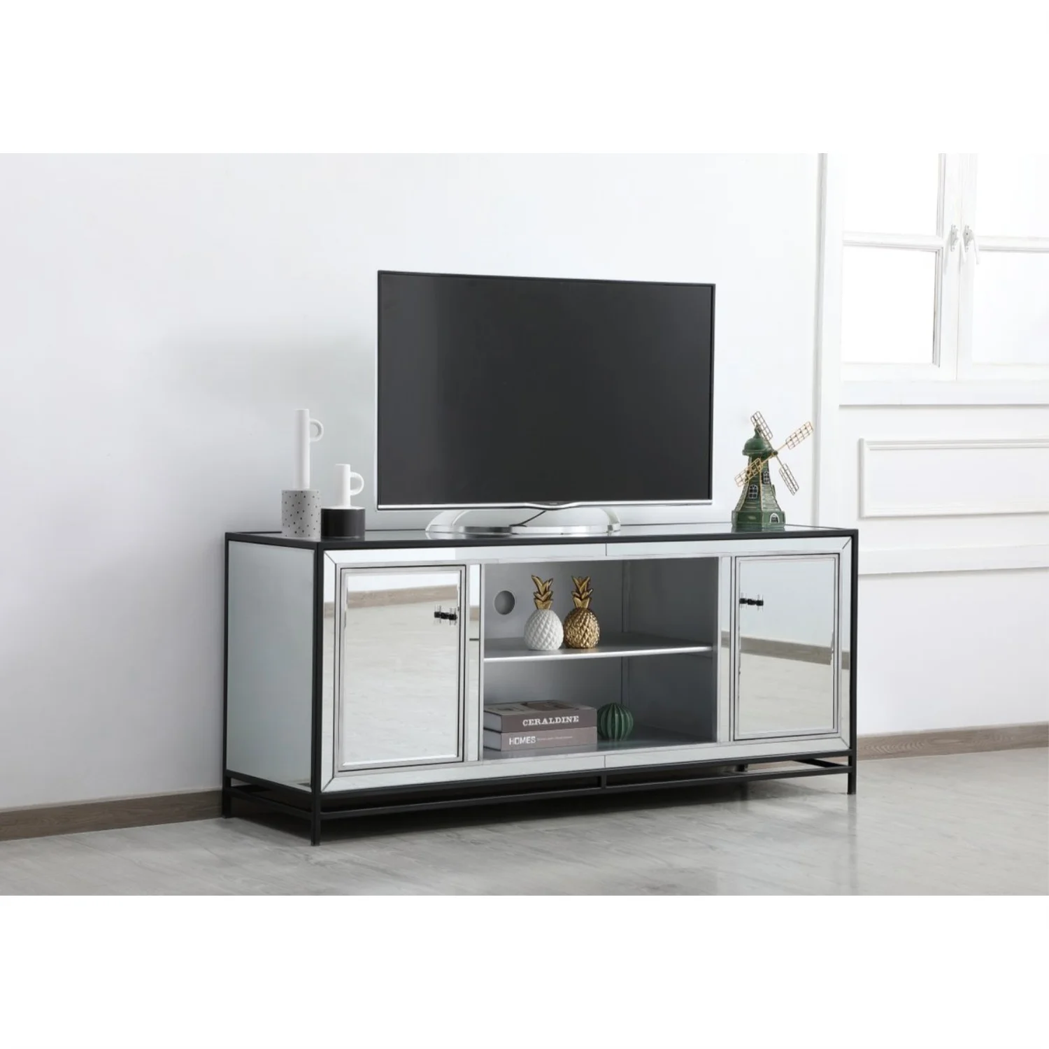 Elegant Decor James Mirrored TV Stand for TVs up to 55" in Black