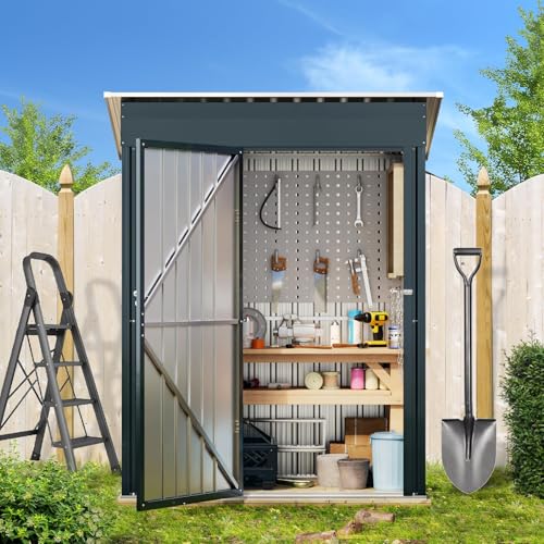 6x4FT Outdoor Steel Storage Shed with Clear Window, Lockable Doors, Weather-Resistant Metal Tool Shed for Garden, Backyard, Patio, and Utility Storage