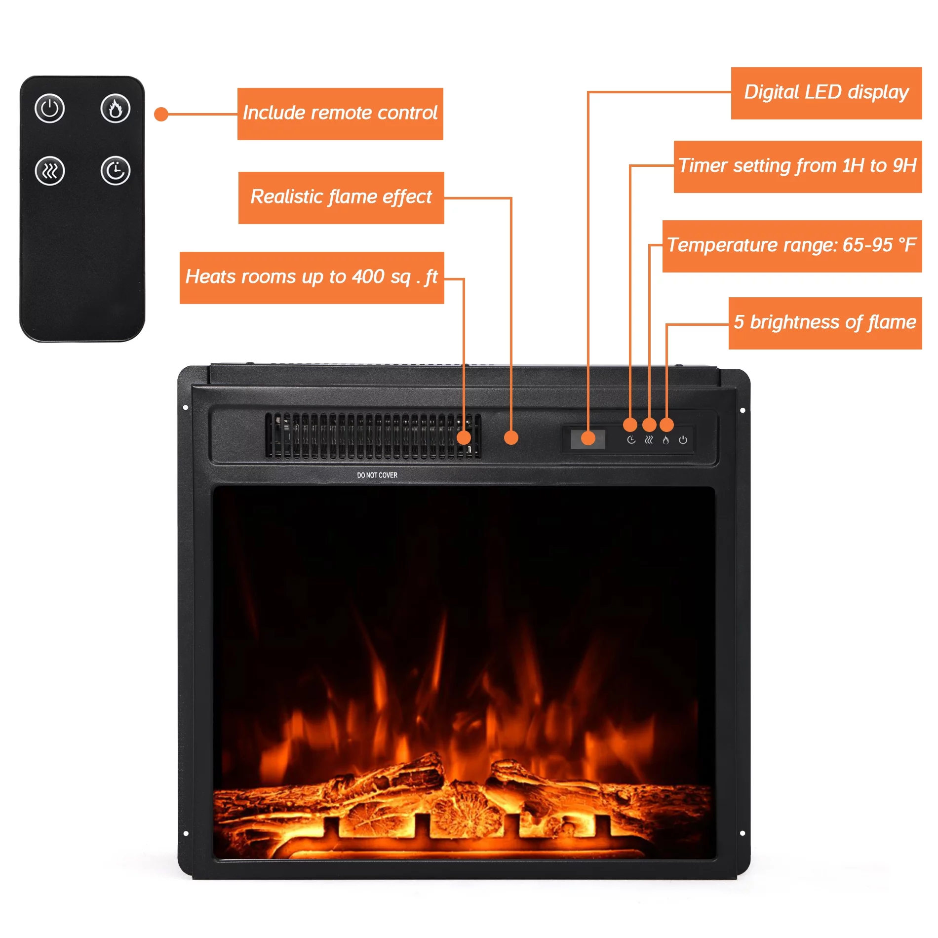 Fireplace TV Stand for 75 inch TV , Wood Entertainment Center with Electric Fireplace for Living Room Bedroom, 70 inch, Black