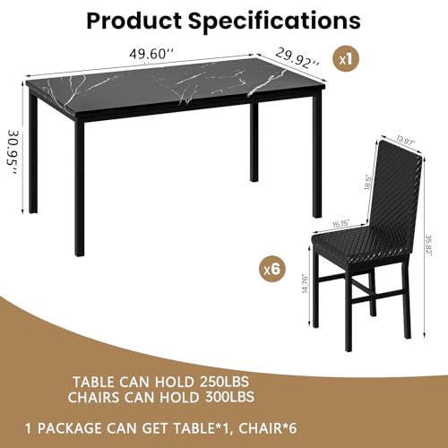 Recaceik Dining Table Set for 6, Faux Marble 7 Piece Dining Table Set with Chairs