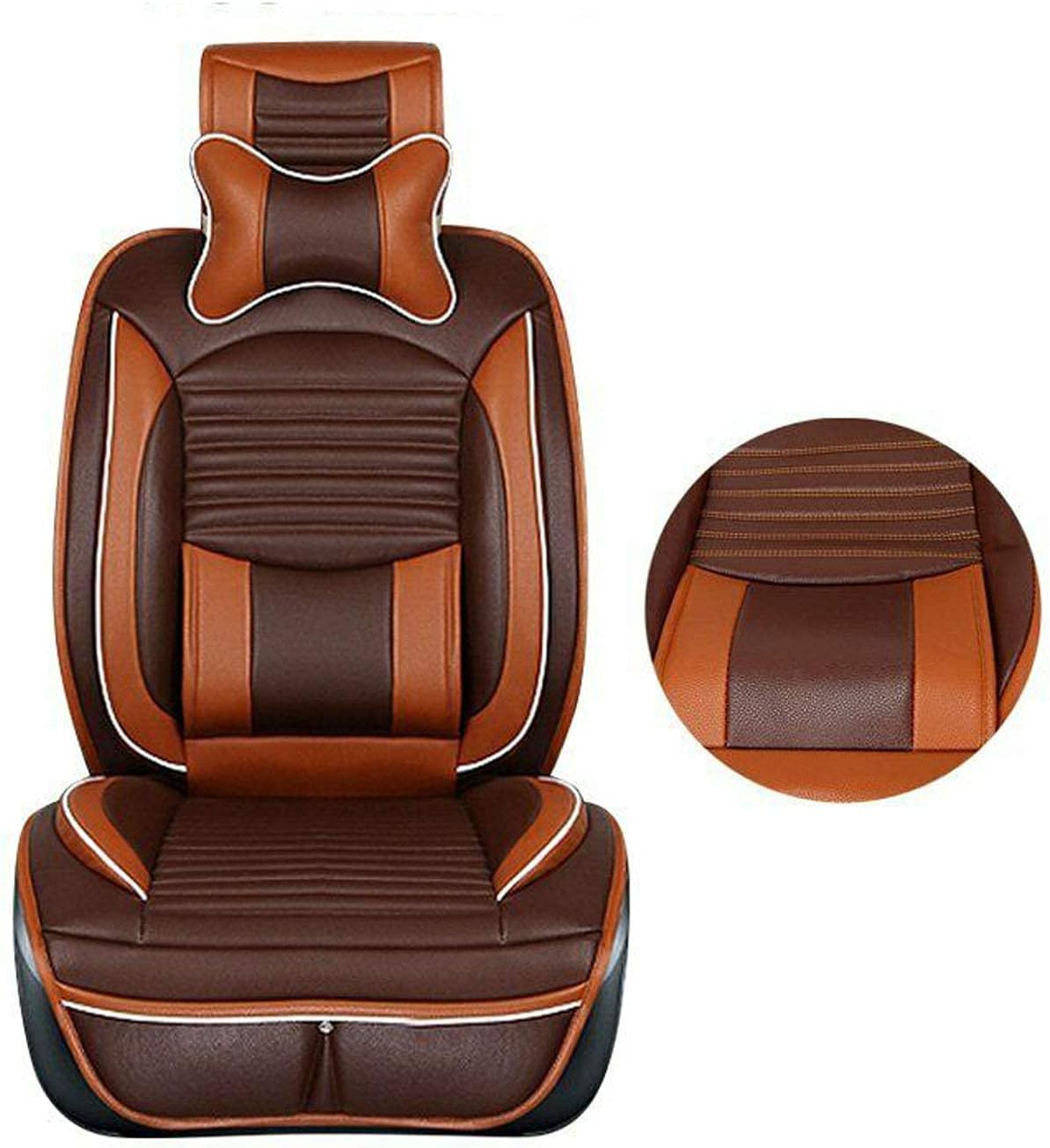 TYFYB Universal 5 Seats Wearproof PU Leather Car Seat Cover Full Set Seat Pad Protector Set Front + Rear Cushions w/Pillows Black/Beige