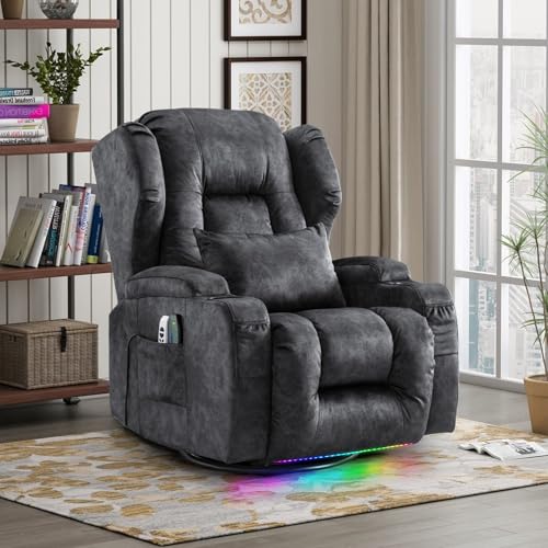 Power Recliner Chair, 270° Swivel Rocker Recliner Chair for Adult with Massage & Heat